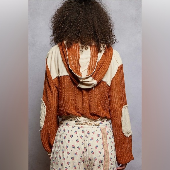 Open Knit Contrast Hooded Shacket with Frayed Edges - POL - Picture 3 of 4